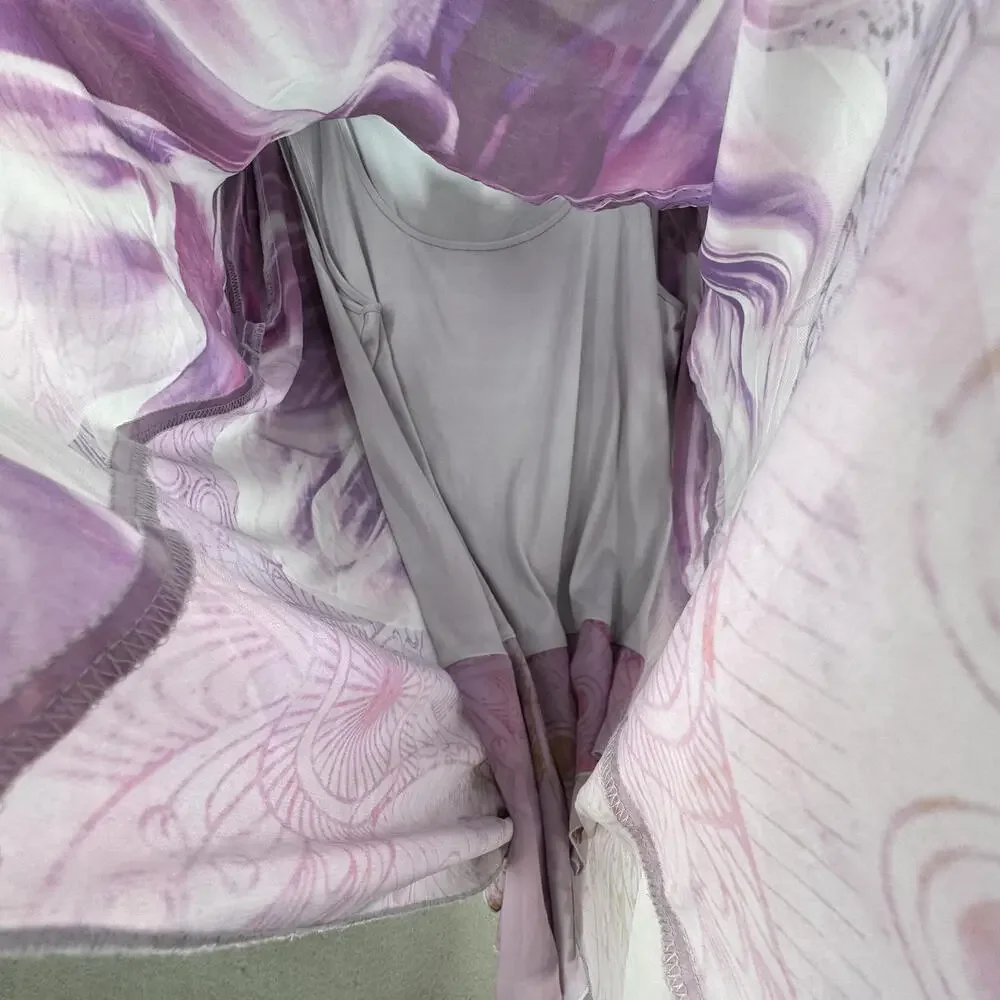 One World Women's Purple Floral Tunic Top‎ with Sequin Detail Size L w/ Liner - Picture 6 of 9